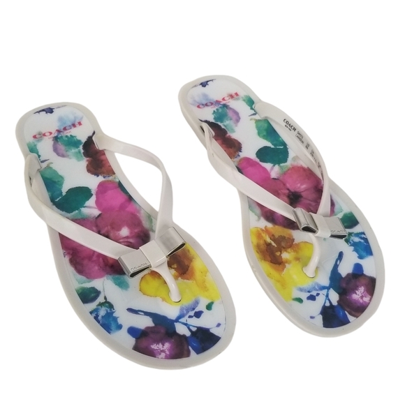 Coach Landon Jelly Floral Sandals Flip Flops Bow Detail Size 6B - Picture 1 of 8